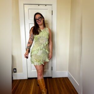 Y2K Vintage Pastel Green Sheer Frilly Mini Dress Sz M